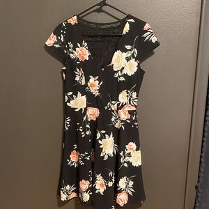 Three Hearts Black Floral Mini Dress